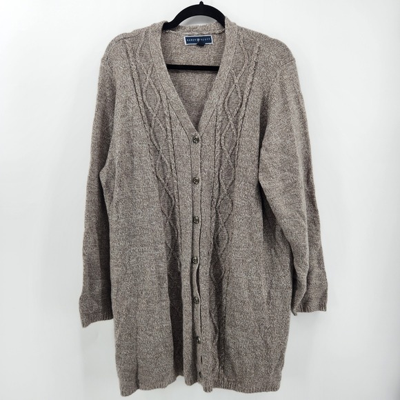 Karen Scott 2X Womens Brown Cable Knit Long Sleeve Button Down Cardigan - Picture 1 of 6